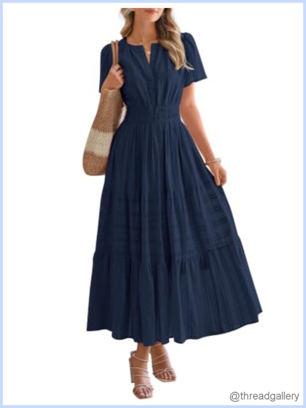 Womens Summer Maxi Dress Short Sleeve V Neck Tiered Ruffle Boho Beach Casual
